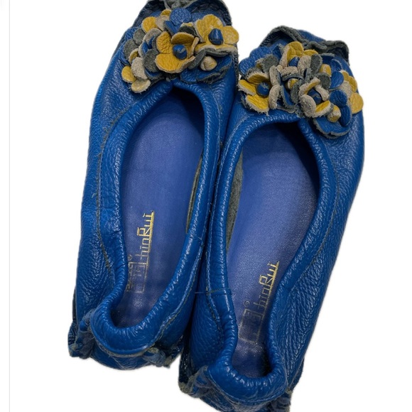 Women’s Leather  Blue and Yellow Floral Flats 7.5 - Picture 6 of 9